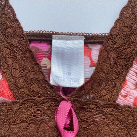 GAP Sexy Sheer Red Multicolor Floral Print Babydoll Nightie Sleepwear Large - Picture 4 of 10